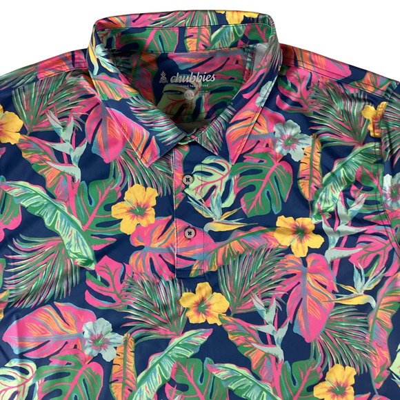chubbies Other - Chubbies Mens XXL Tropical Floral Palm Leaf Performance Polo Shirt Blue Pink